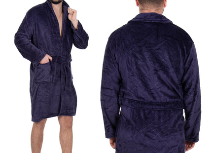 Badjas - Fleece - Marineblauw - Capuchon - Riem - Maat L/XL