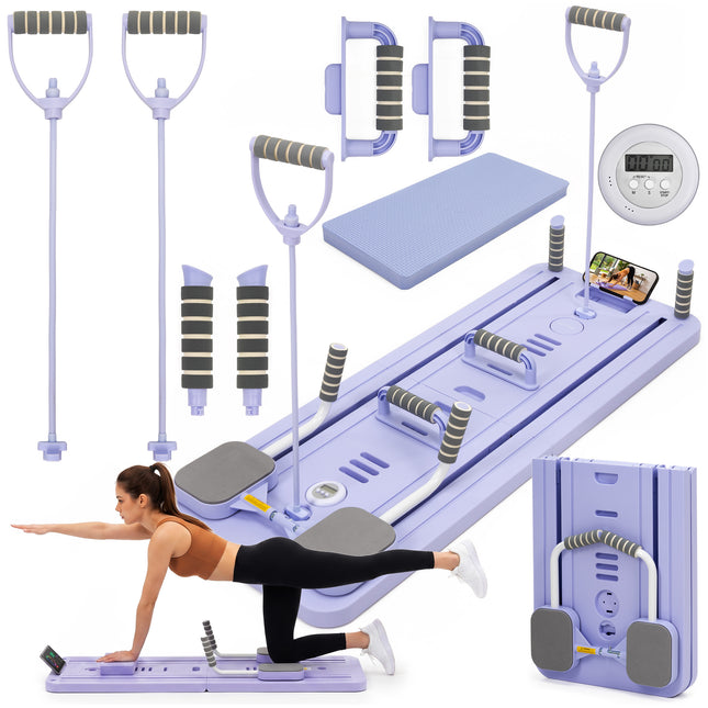 Pilates Reformer - Pilates Board - Buikspiertrainer - Fitnesstrainer - Multifunctioneel - Opvouwbaar - Paars - 150 Kg