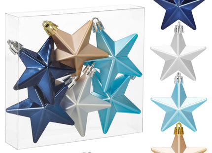 Kerstballen | Sterren | 6 Stuks | Grijs/Marineblauw/Blauw/Roze
