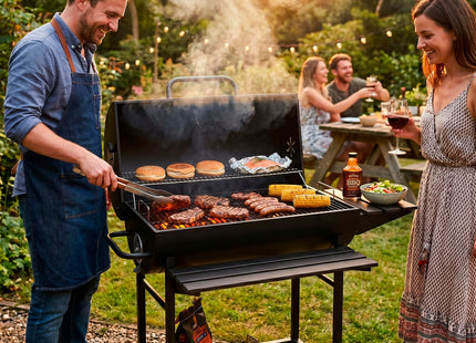 Houtskool barbecue - Op Wielen - BBQ - Asopvangbak - Thermometer - Kunststof - Staal - Zwart