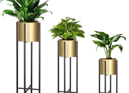 Staande Plantenbakken | Plantenbak | Bloempothouder | Set Van 3 | Metaal | Zwart-Goud