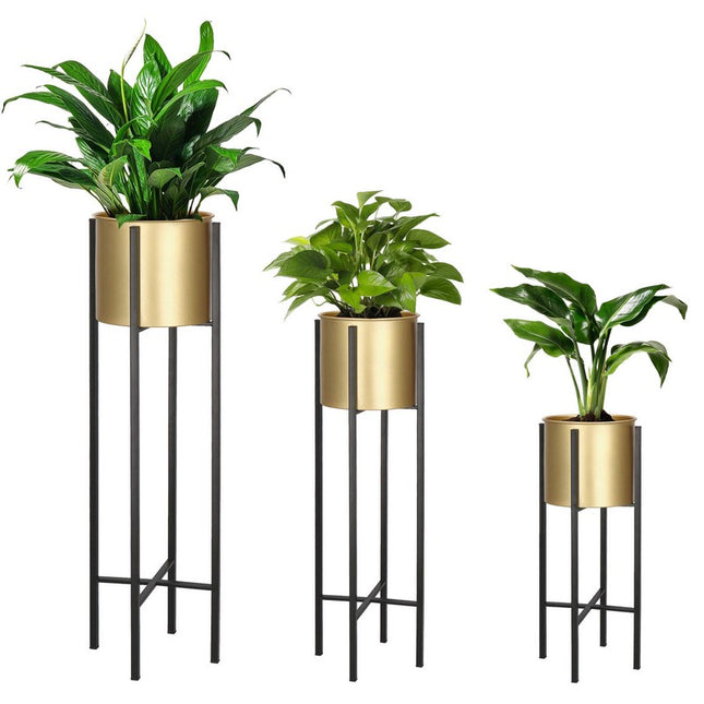 Staande Plantenbakken | Plantenbak | Bloempothouder | Set Van 3 | Metaal | Zwart-Goud