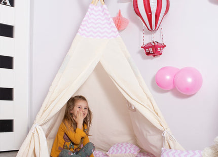 Tipi Tent | Wigwam Speeltent | 120x100x180 cm | Met Mat en Kussens | Naturel Roze | Visgraat