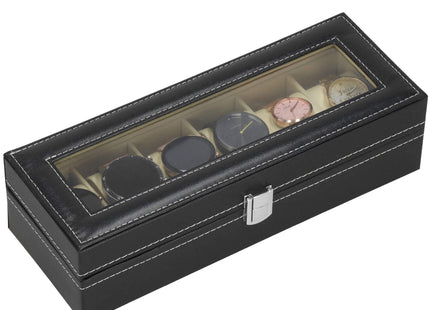 Horlogedoos - Horlogebox - Horlogeopberger -  Suède - Zwart - Creme - 6 Horloges