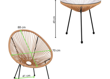 Tuintafel - Draad - Rotan - Bruin - Rond - Glas - 50 Cm