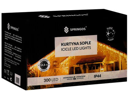 IJspegel Verlichting | Kerstverlichting Buiten | 12 m + 2.5 m Snoer | 300 LED | Flash | Koppelbaar | Warm/Koel Wit