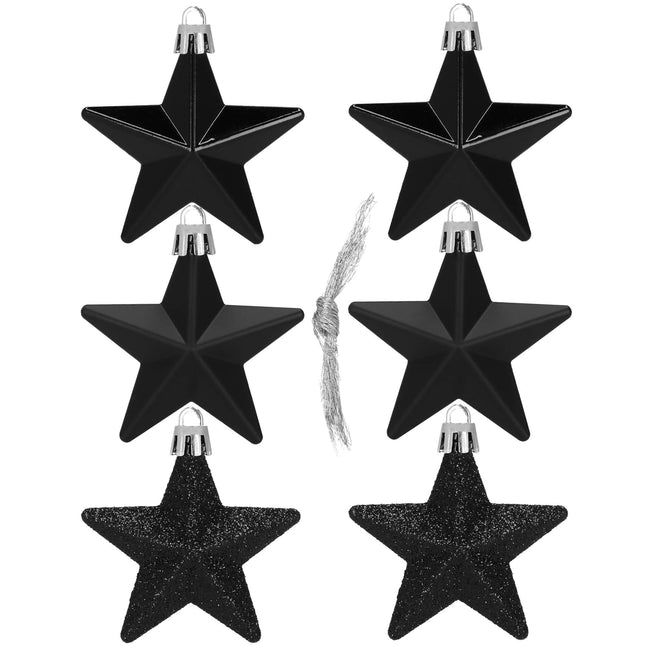 Kerstballen | Sterren | 6 Stuks | Zwart