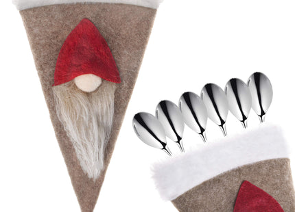 Bestekhouder - Bestekzakje - Kerst - Kerstversiering - Kabouters - Rode Hoed - Bruin - 2 stuks