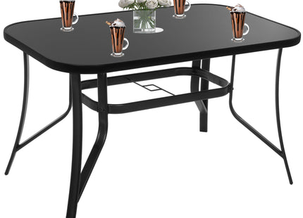 Tuintafel | 120 x 70 x 70 cm | Buitentafel | Eettafel Buiten | Metaal | Gehard Glas | 100 KG | Zwart