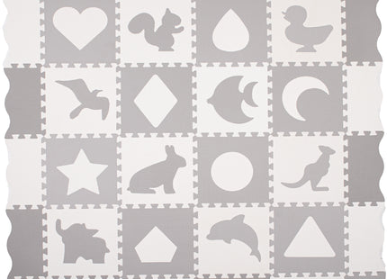 Speelmat | Speelmat Foam | Puzzelmat | Figuren | Dieren | 16 Puzzelstukken | Crème/Grijs  | 150 x 150 cm