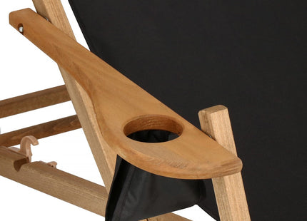 Ligbed | Strandstoel | Ligstoel | Verstelbaar | Armleuningen | Beukenhout | Geïmpregneerd | Handgemaakt | Zwart