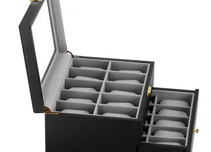 Horlogedoos - Horlogebox - Horlogeopberger -  Zwart - Grijs - 20 Horloges