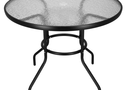 Tuintafel | 90 x 72 cm | Buitentafel | Bijzettafel Buiten | Metaal | Gehard Glas | Rond | Zwart
