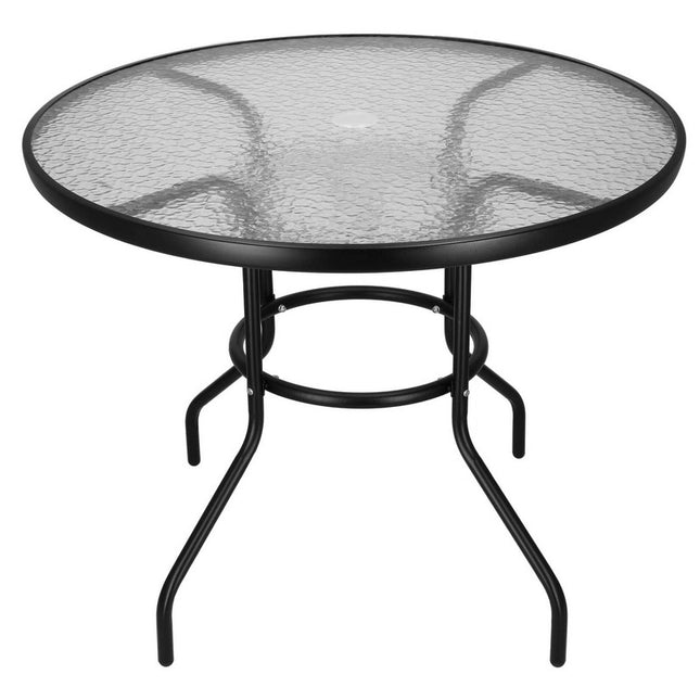 Tuintafel | 90 x 72 cm | Buitentafel | Bijzettafel Buiten | Metaal | Gehard Glas | Rond | Zwart