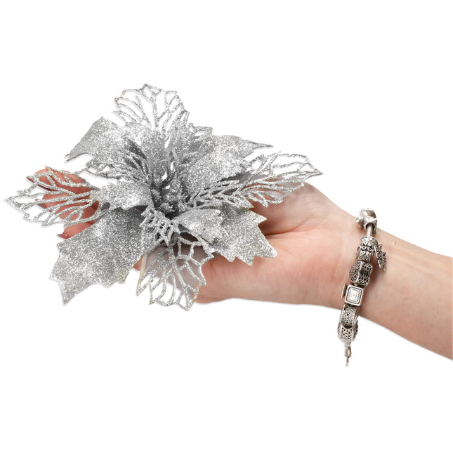 Kunstbloem - Ster van Bethlehem - Zilver - Glitters