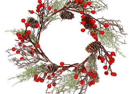 Kerstkrans | Kerst Decoratie | Groen/Rood/Wit/Bruin |37 cm