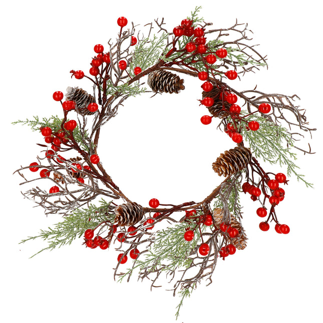 Kerstkrans | Kerst Decoratie | Groen/Rood/Wit/Bruin |37 cm