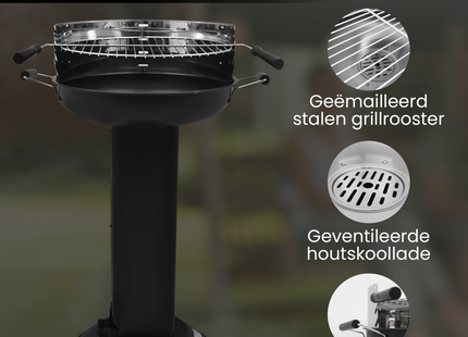Houtskool barbecue - Zuil barbecue - BBQ - Asopvangbak - Schuifregelaar - RVS -- Zilver