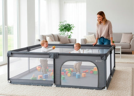Kinderbox - Grondbox - Speelbox - Inklapbaar - Opvouwbaar - Antislip -Grijs - 200x180x66 cm