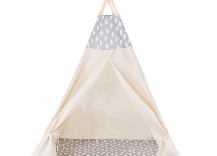 Tipi Tent | Wigwam Speeltent | 120x100x180 cm | Met Mat en Kussens | Naturel Grijs | Wolken