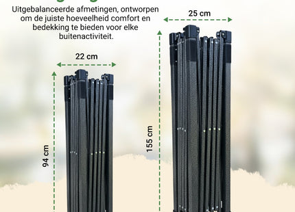 Partytent - 300x300x285cm - Hoogte Verstelbaar - PVC - Polyester - Harmonica- Frame -Khaki