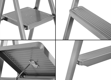 Huishoudtrap - Ladder - Keukentrapje - 4 - Etages - Antislip - Opvouwbaar - Grijs - 150 KG - Grijs