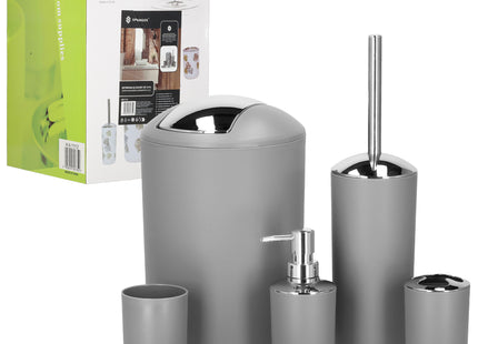 Badkameraccessoiresset - Prullenbak - Toiletborstel - Zeepdispencer - Tandenborstelbeker - Zeepbak - Mok - Grijs