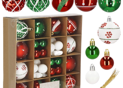 Kerstballen | 42 Stuks | 3/4/5/6 cm | Rood/Groen/Wit