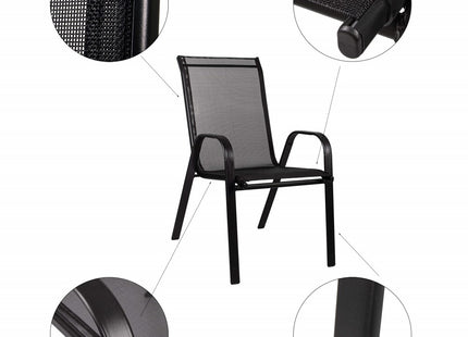 Tuinstoel | Tuinstoelen | Tuinstoel Buiten | Staal & Textileen | 130 kg | Zwart