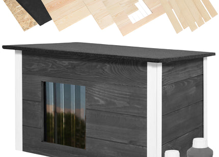 Hondenhuis - Hondenhok - Geïsoleerd - Voor Buiten - Weersbestendig - Hout - Zwart - 55 x 76,5 x 48–51,5 cm