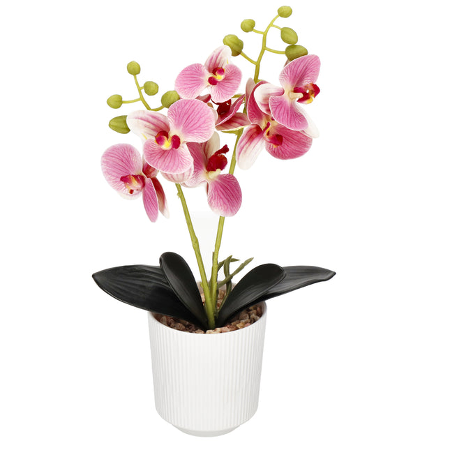 Kunst Orchidee - Kunstplanten -Inclusief Pot - Roze - 33.5 cm