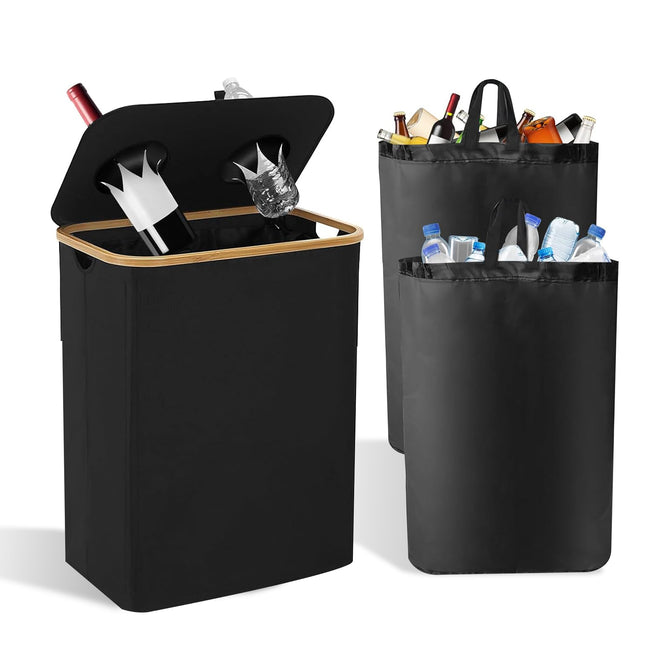 Verzamelcontainer Voor Statiegeldflessen- Met Deksel - Verzamelcontainer - 160 liter - 2 Delen - Wasbaar - Multifunctioneel - Bamboe - Polyester