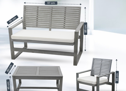 Tuinset - 4 Delig - Stoelen - Bank - Tafel - Bank - Grijs/Wit