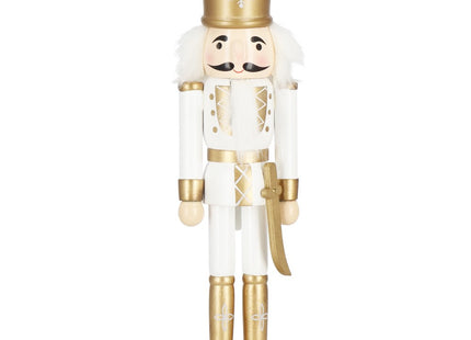 Notenkraker Kerst | Houten Soldaat | Kerstversiering | Goud/Wit | 30 cm