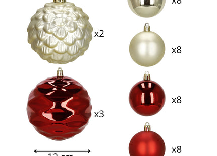 Kerstballen | 37 Stuks | 7/13 cm | Rood | Goud | Parelmoer