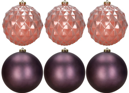 Kerstballen | 6 Stuks | 15 cm | Paars | Rose Goud