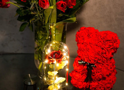 Roos | Valentijn | Rozen | LED | 22 cm | Rood/Goud/Zwart | Warm wit