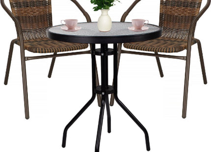 Tuinset | Balkonset | Bistroset | 3-Delig | Tafel + 2 Stoelen | Zwart/Bruintinten