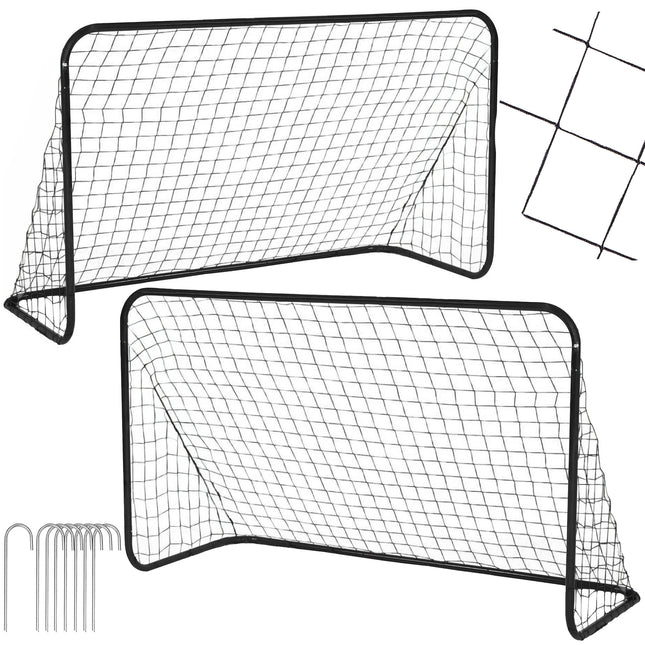 Voetbaldoel | Staal | Voetbal | Trainen | Draagbaar | Set van 2 | Bevestigingsharingen | 188 x 122 x 61 | Zwart