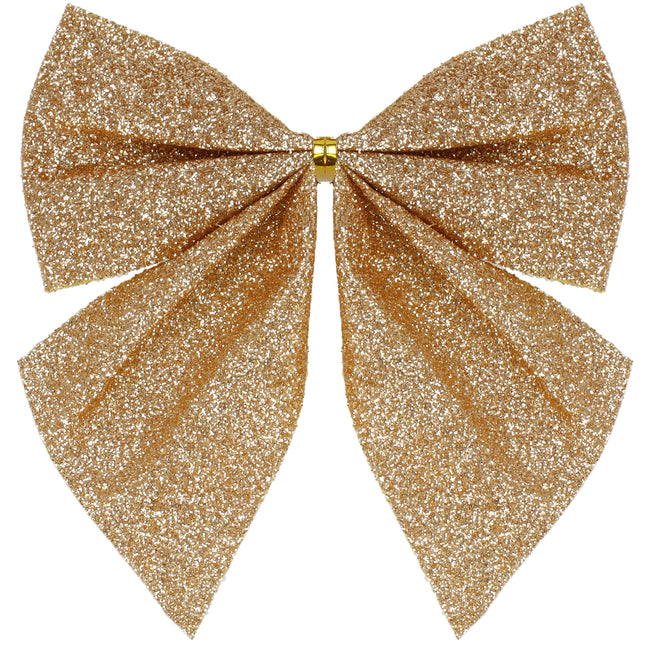 Kerstboomhanger | Strik | Gouden Glitter | 3 Stuks | 11 Cm