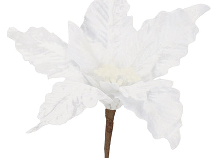 Kunstbloem - Witte Poinsettia - Ster van Bethlehem - Wit - Glitters