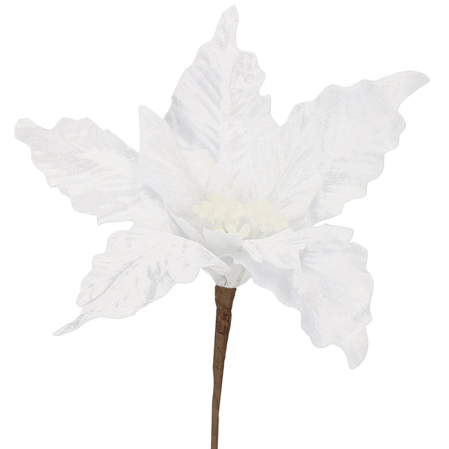 Kunstbloem - Witte Poinsettia - Ster van Bethlehem - Wit - Glitters