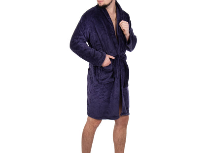 Badjas - Fleece - Marineblauw - Capuchon - Riem - Maat M/L