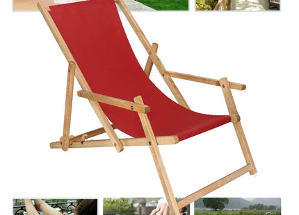 Ligbed | Strandstoel | Ligstoel | Verstelbaar | Arm Leuning | Beukenhout | Geïmpregneerd | Handgemaakt | Bordeauxrood