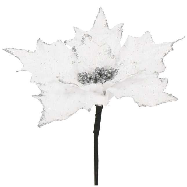 Kunstbloem - Ster van Bethlehem - Wit - Glitters