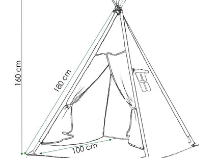 Tipi Tent | Wigwam Speeltent | 120x100x180 cm | Met Mat en Kussens | Naturel Zwart | Wolken