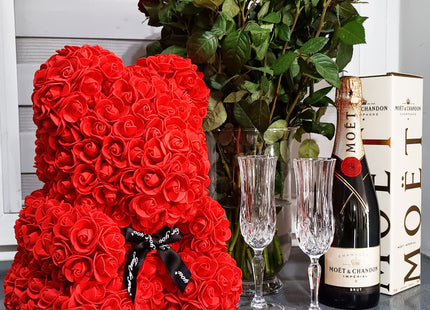 Rozen Beer | Inclusief Giftbox |  36 X 26 X 26 Cm |Rozen Teddybeer | Liefde | Rood / Zwart