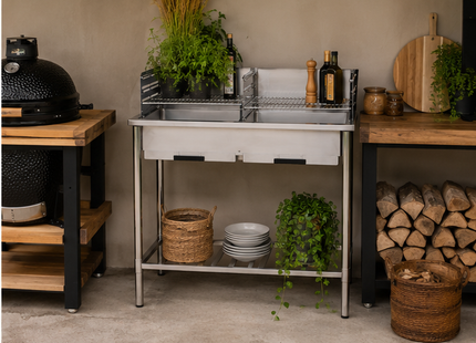 Muntel® Camping Tafel Met Gootsteen - Buitenkeuken - RVS - Hoogteverstelbaar - Met Wasbak -  100x 50,5x 87 Cm