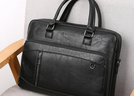 Baltan Leren Aktetas - Laptoptas - Tot 16 inch -Zwart  - 10L - 38 X 29 X 10 CM
