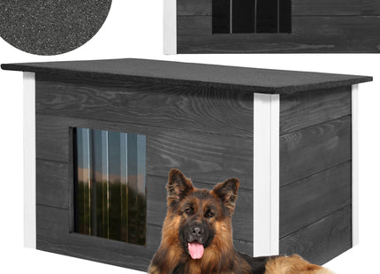 Hondenhuis - Hondenhok - Geïsoleerd - Voor Buiten - Weersbestendig - Hout - Zwart - 55 x 76,5 x 48–51,5 cm